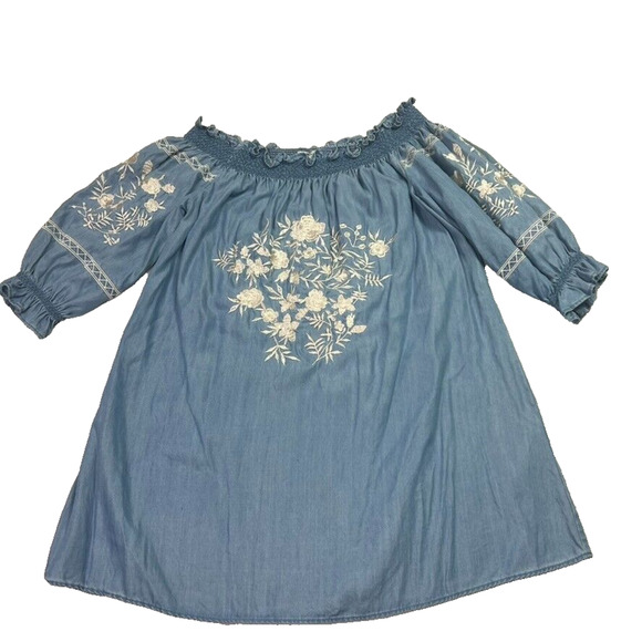 Zara Blue Mini Dress with White Floral Embroidery - Picture 2 of 11